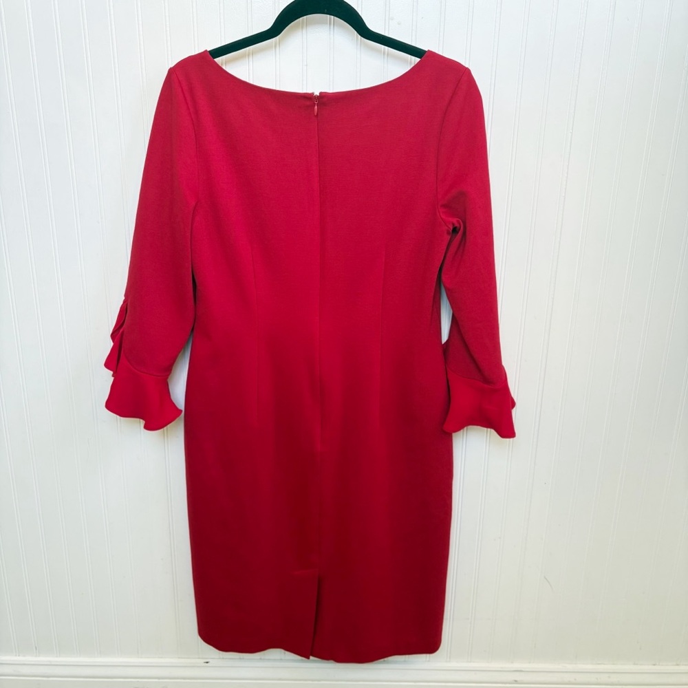 Talbots Solid Red Flounce Sleeve Ponte Sheath Dre… - image 2